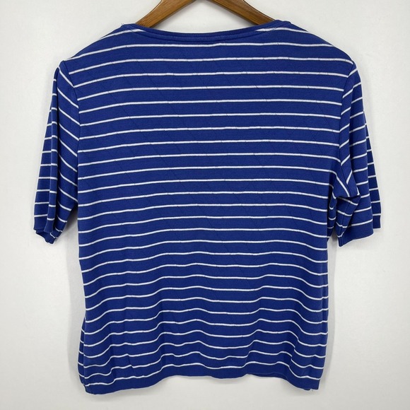 Escada Shirt Women's Size XL Blue Striped Short Sleeve Cotton Round Neck - Picture 5 of 9